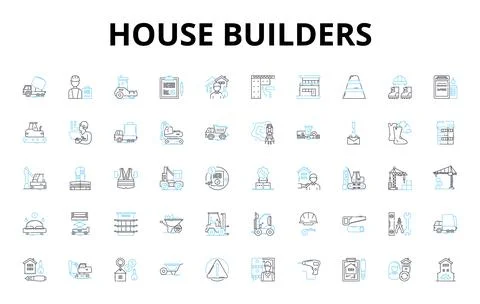 House builders linear icons set. Construction, Architecture, Renovation Stock Illustration