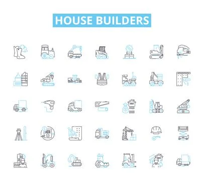 House builders linear icons set. Construction, Architecture, Renovation Stock Illustration