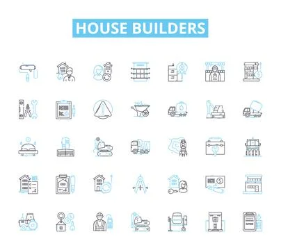House builders linear icons set. Construction, Architecture, Renovation Stock Illustration