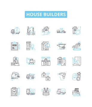 House builders vector line icons set. Developers, Constructors, Homebuilders Illustrazione stock