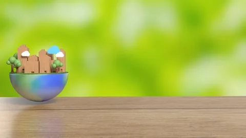 The house Building and tree on half planet for eco concept 3d rendering. Ilustración de archivo