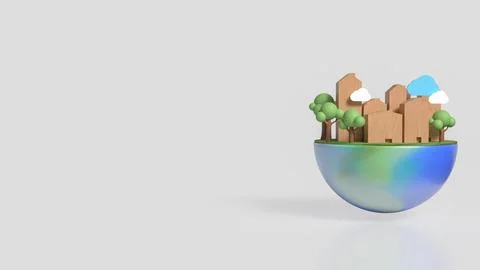 The house Building and tree on half planet for eco concept 3d rendering. Ilustración de archivo