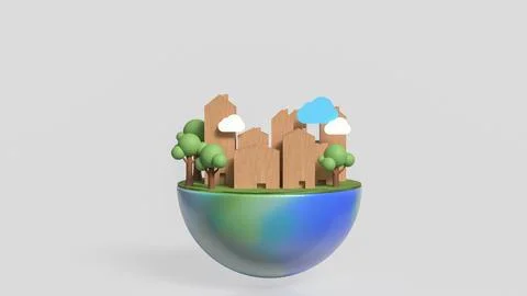 The house Building and tree on half planet for eco concept 3d rendering. Ilustración de archivo