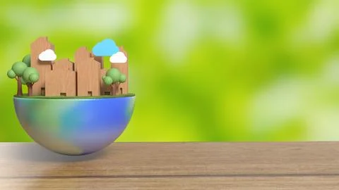 The house Building and tree on half planet for eco concept 3d rendering. Ilustración de archivo