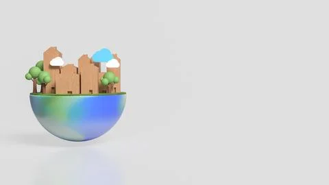The house Building and tree on half planet for eco concept 3d rendering. Ilustración de archivo
