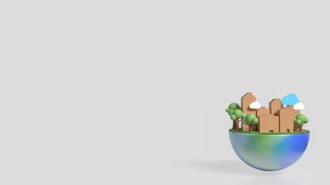 The house Building and tree on half planet for eco concept 3d rendering. Ilustración de archivo