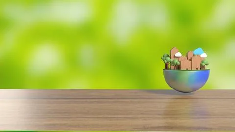 The house Building and tree on half planet for eco concept 3d rendering. Stock Illustration