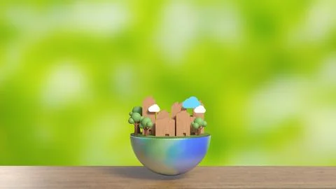 The house Building and tree on half planet for eco concept 3d rendering. Ilustración de archivo