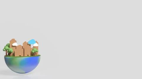 The house Building and tree on half planet for eco concept 3d rendering. Stock Illustration