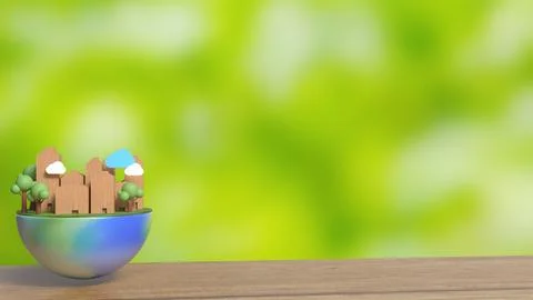 The house Building and tree on half planet for eco concept 3d rendering. Ilustración de archivo