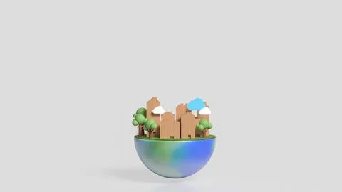 The house Building and tree on half planet for eco concept 3d rendering. Stock Illustration