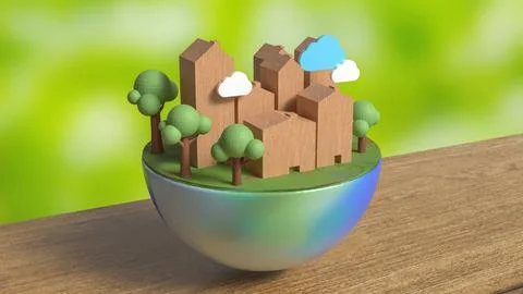 The house Building and tree on half planet for eco concept 3d rendering. Ilustración de archivo