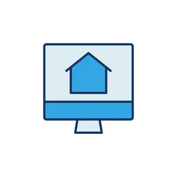 House Building on Computer Screen vector colored icon 스톡 일러스트