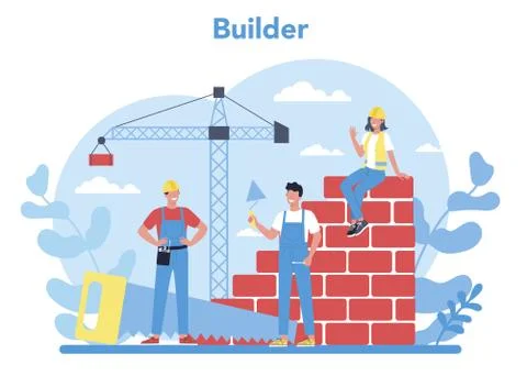 House building concept. Workers constructing home with tools Illustrazione stock