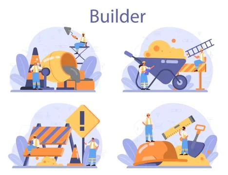 House building concept. Workers constructing home with tools Stock Illustration