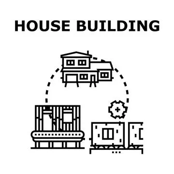 House building construction process with modular components Stock Illustration