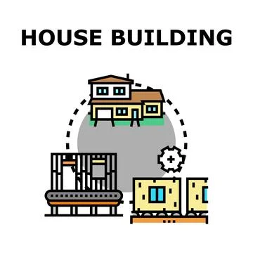 House building construction process with modular components Stock Illustration