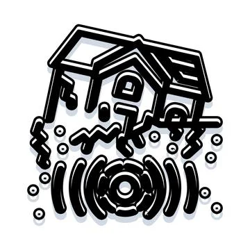 House building experiencing earthquake disaster damage icon Ilustración de archivo