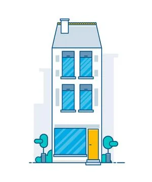 House building facade with silhouettes inside Illustrazione stock