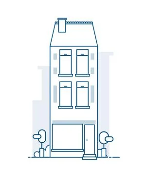 House building facade with silhouettes inside Stock-Illustration