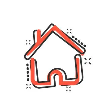 House building icon in comic style. Home apartment vector cartoon illustratio Ilustración de archivo