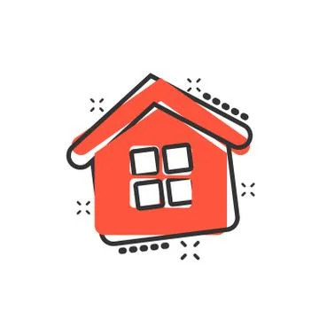 House building icon in comic style. Home apartment vector cartoon illustratio Ilustración de archivo