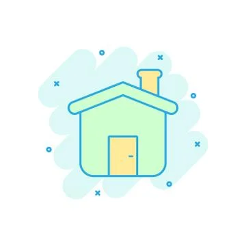 House building icon in comic style. Home apartment vector cartoon illustratio Ilustración de archivo