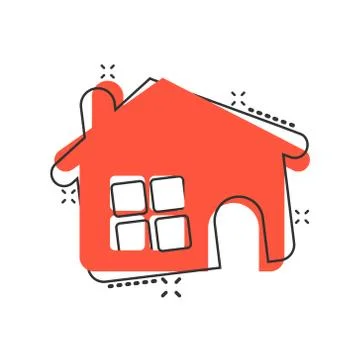 House building icon in comic style. Home apartment vector cartoon illustratio Ilustración de archivo