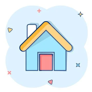 House building icon in comic style. Home apartment vector cartoon illustratio Ilustración de archivo