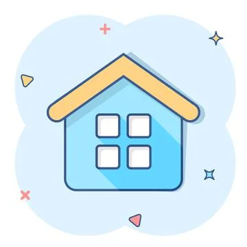 House building icon in comic style. Home apartment vector cartoon illustratio Ilustración de archivo