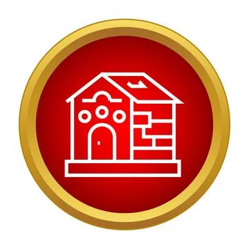 House building icon inside red circle with golden border 스톡 일러스트