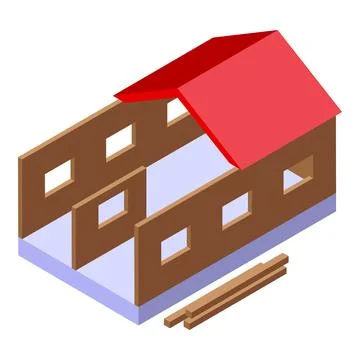 House building icon isometric vector. Worker construction Stock Illustration