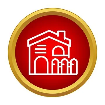 House building icon in red circle button 스톡 일러스트