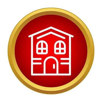 House building icon in a red circle button 스톡 일러스트