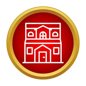 House building icon on red push button イラスト素材