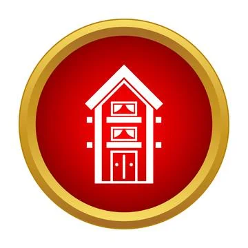House building icon on red push button Stock Illustration