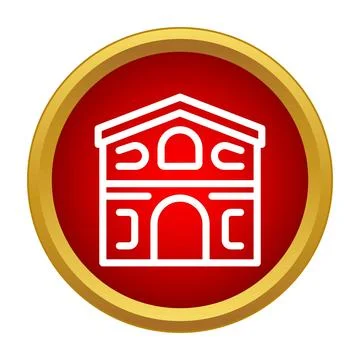 House building icon on red push button Stock Illustration