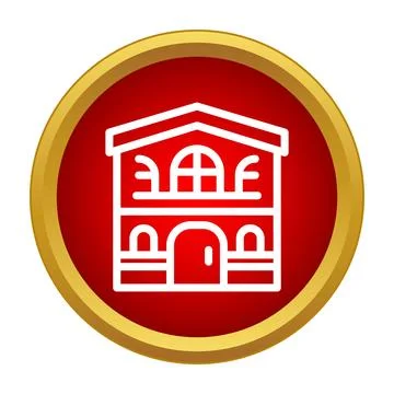 House building icon on red push button Stock Illustration