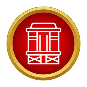 House building icon on red push button 库存插图