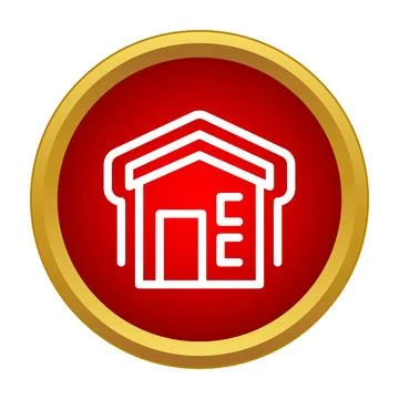 House building icon on red web button Stock Illustration