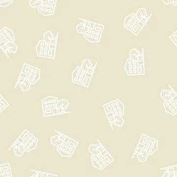 House building line vector seamless pattern black Stock-Illustration
