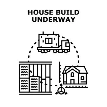 House building process concept with construction stages 스톡 일러스트