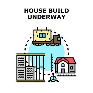 House building process concept with construction stages 스톡 일러스트