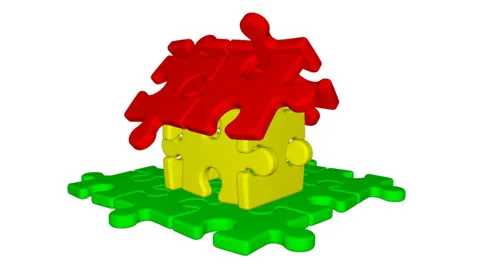 House building from puzzle step by step Stock Footage 24466863