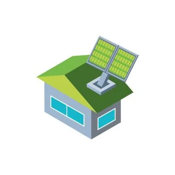 House building with solar panel on white background Ilustración de archivo