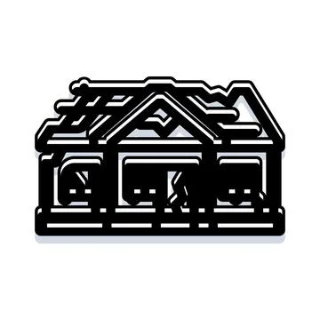 House building structure icon with attached garages Stock Illustration