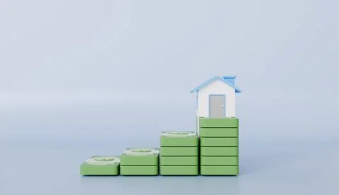House on bundles banknote stack, cash dollar, financial investment growth Stock Illustration