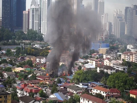 House is burning in the city Stock Footage 83868006