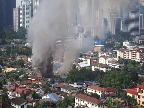 House is burning in the city Stock Footage 83868056
