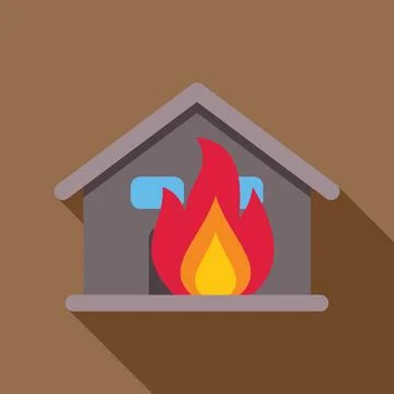 House burning down with big flames showing through window Stock Illustration
